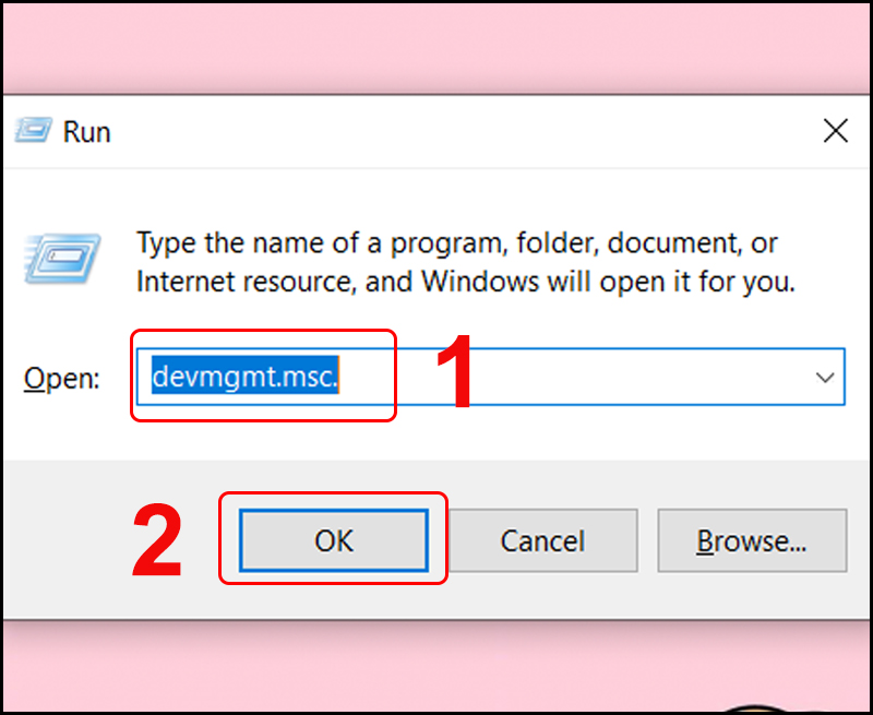 Mở Device Manager từ cửa sổ Run